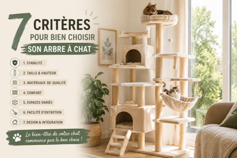 Infographie des 7 critères pour bien choisir un arbre à chat