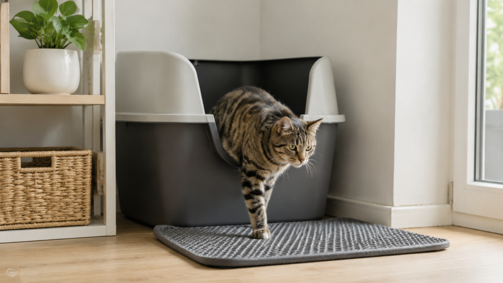 bac à litière à rebords hauts avec tapis anti-projection