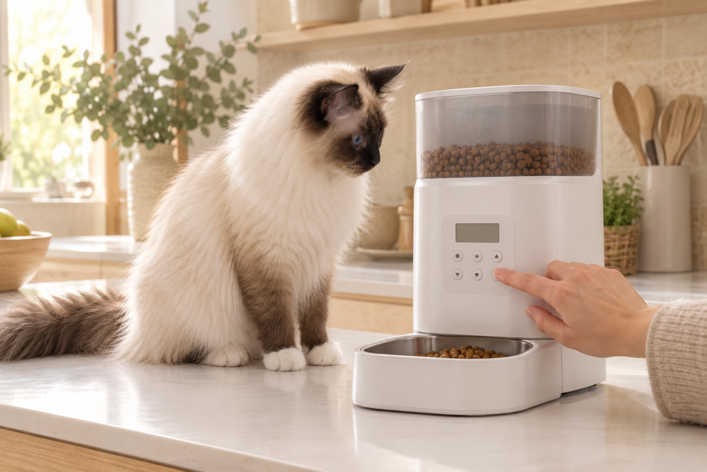 Réglage de la programmation d un distributeur automatique de croquettes pour chat