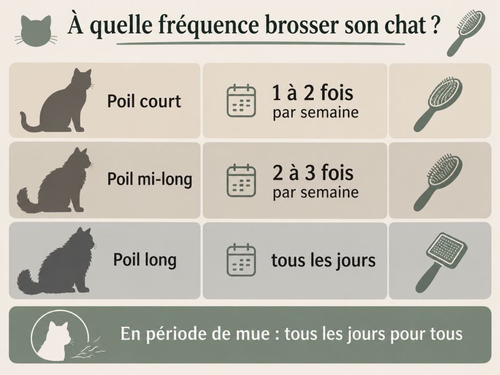 Infographie de la fréquence de brossage du chat selon le type de pelage